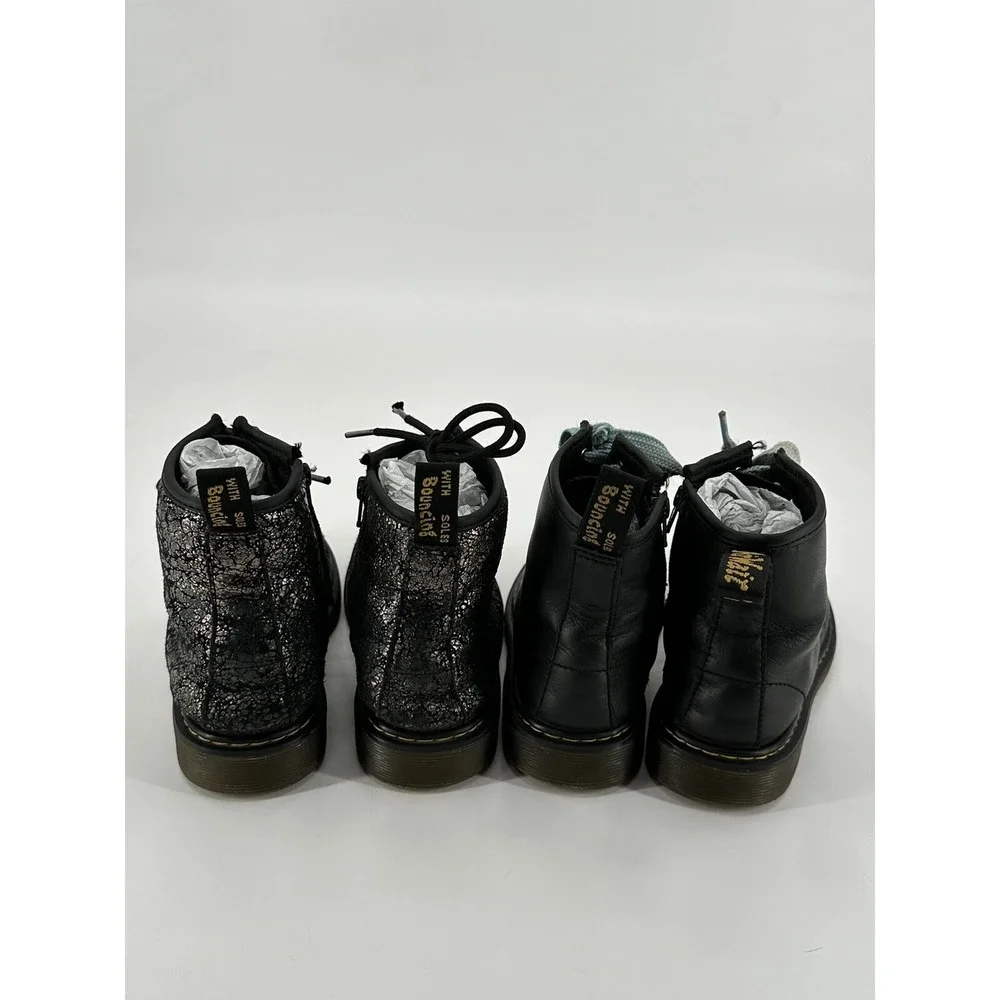 Lot of 2 Dr Martens 1460J Black Leather & Metallic Mid Combat Boot Junior Size 3